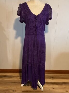 Sakkas Purple Beaded V-Neck Maxi Dress